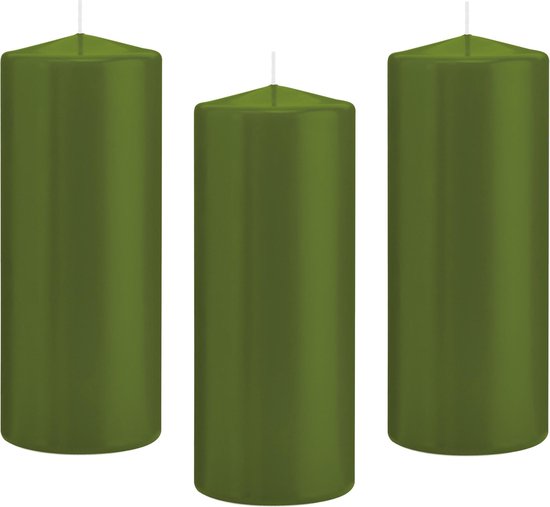 10x Olijfgroene cilinderkaarsen/stompkaarsen 8 x 20 cm 119 branduren - Geurloze kaarsen olijf groen - Stompkaarsen