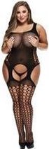 Baci - Visnet Catsuit Met Jarretel Look - Curvy