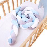Buxibo Baby Bed Bumper - Baby Veiligheid/Hoofdbescherming/Bedbescherming - Multifunctionele Voedingskussen/Bedomrande/Boxomrander - 200CM - Blauw