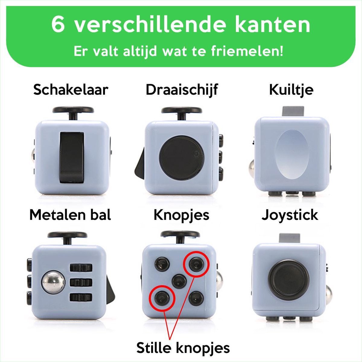 Fidget Infinity Cube, antistress speelgoed, kubus voor stress en angst, ontspannend speelgoed, blauw