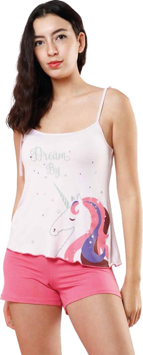 VANILLA – Dames pyjama/ zomer pyjama/ shortama - Pyjamasets – Tweedelig – Viscose – Roze – XS - Pj1309