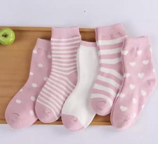 5 paar New born Baby sokken - set babysokjes - 0-6 maanden - roze babysokken