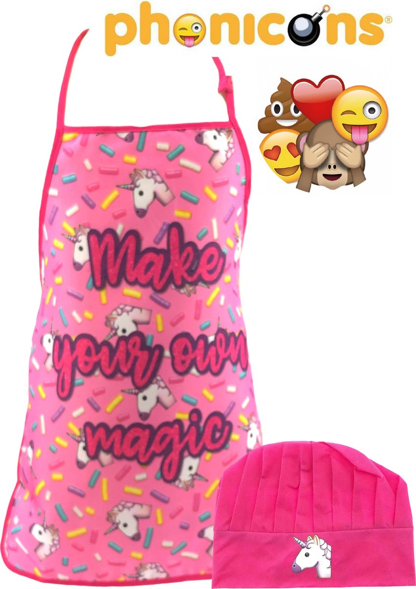 Unicorn - Phonicons - Emoji - Kookset met keukenschort en Koksmuts