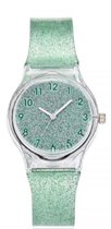 Glitter horloge - groen - kinderen/ tieners - 33 mm - I-deLuxe verpakking