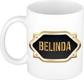 Belinda naam cadeau mok / beker met gouden embleem - kado verjaardag/ moeder/ pensioen/ geslaagd/ bedankt
