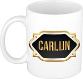 Carlijn naam cadeau mok / beker met gouden embleem - kado verjaardag/ moeder/ pensioen/ geslaagd/ bedankt