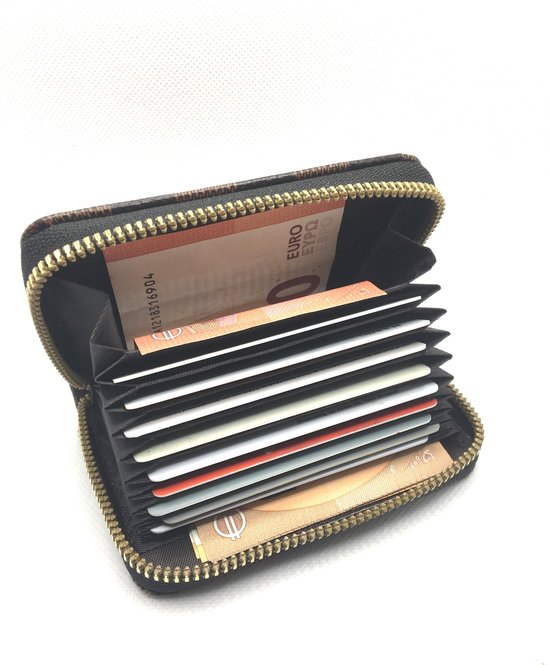 Portefeuille avec fermeture à glissière en cuir PU marron carré / Porte-cartes de crédit avec fonction anti-skim RFID / portefeuille pour dames fan.