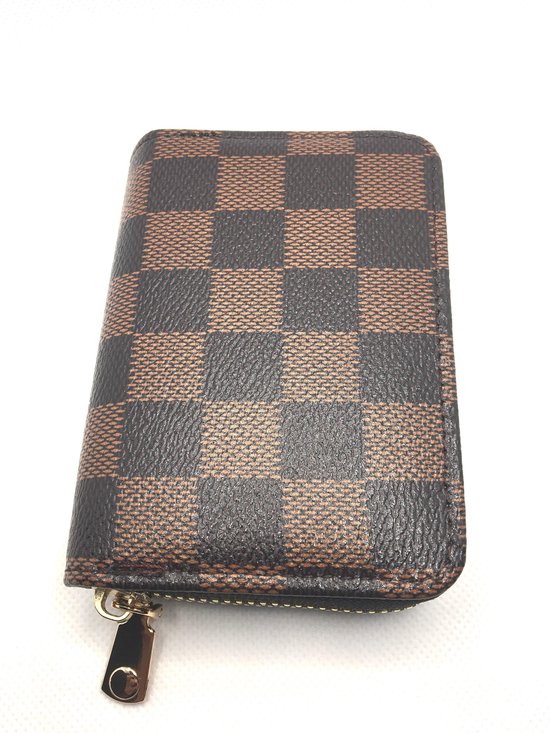 Portefeuille avec fermeture à glissière en cuir PU marron carré / Porte-cartes de crédit avec fonction anti-skim RFID / portefeuille pour dames fan.