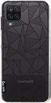 Casetastic Samsung Galaxy A12 (2021) Hoesje - Softcover Hoesje met Design - Abstraction Lines Black Transparent Print