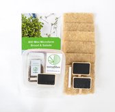 Terrafibre - Bio Mini Microfarm - Brood & Salade - Microgroente kweken - Kiemgroente kweekset - Leuk cadeau voor thuiskok - Inhoud bakjes, zaadjes, groeimatjes, schrijfbordjes, han