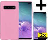 Samsung S10 Hoesje Met 2x Screenprotector - Samsung Galaxy S10 Case Cover - Siliconen Samsung S10 Hoes Met 2x Screenprotector - Licht Roze