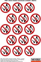 Pictogram sticker 75 stuks P008 - Kleine metalen voorwerpen verboden - 50 x 50mm - 15 stickers op 1 vel