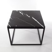 Marmeren vierkante salontafel industriële look Zwart natuursteen blad Atlas - RVS matzwarte onderstel vierkant 60 x 60 x 43 (L x B x H)