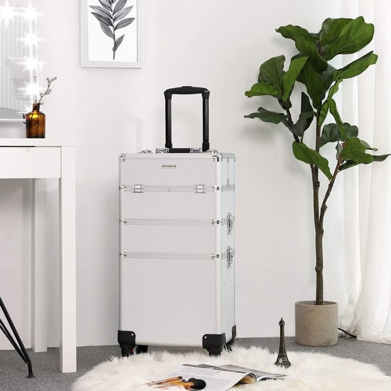 Trolley cosmetische koffer XXL make-up koffer Lege kapperskoffer rolmaat  voor bagage... | bol.com