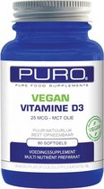 Puro Vegan Vitamine D3 25mcg Softgels 60Stuks