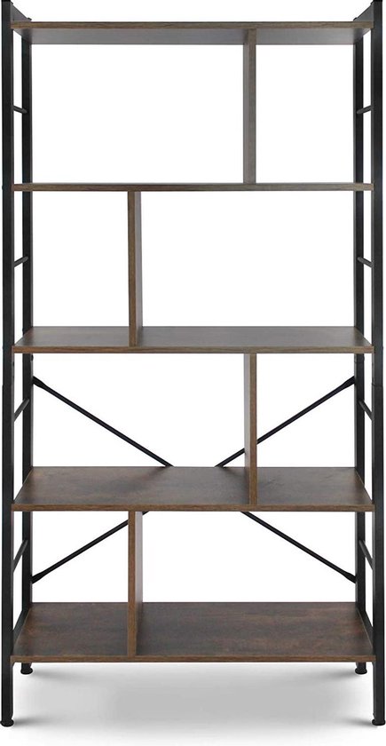 Dressoir In Industriële Stijl Met Glazen Deuren, Rustiek Bruin En Zwart | Verstelbare Planken Stabiel Stalen Frame