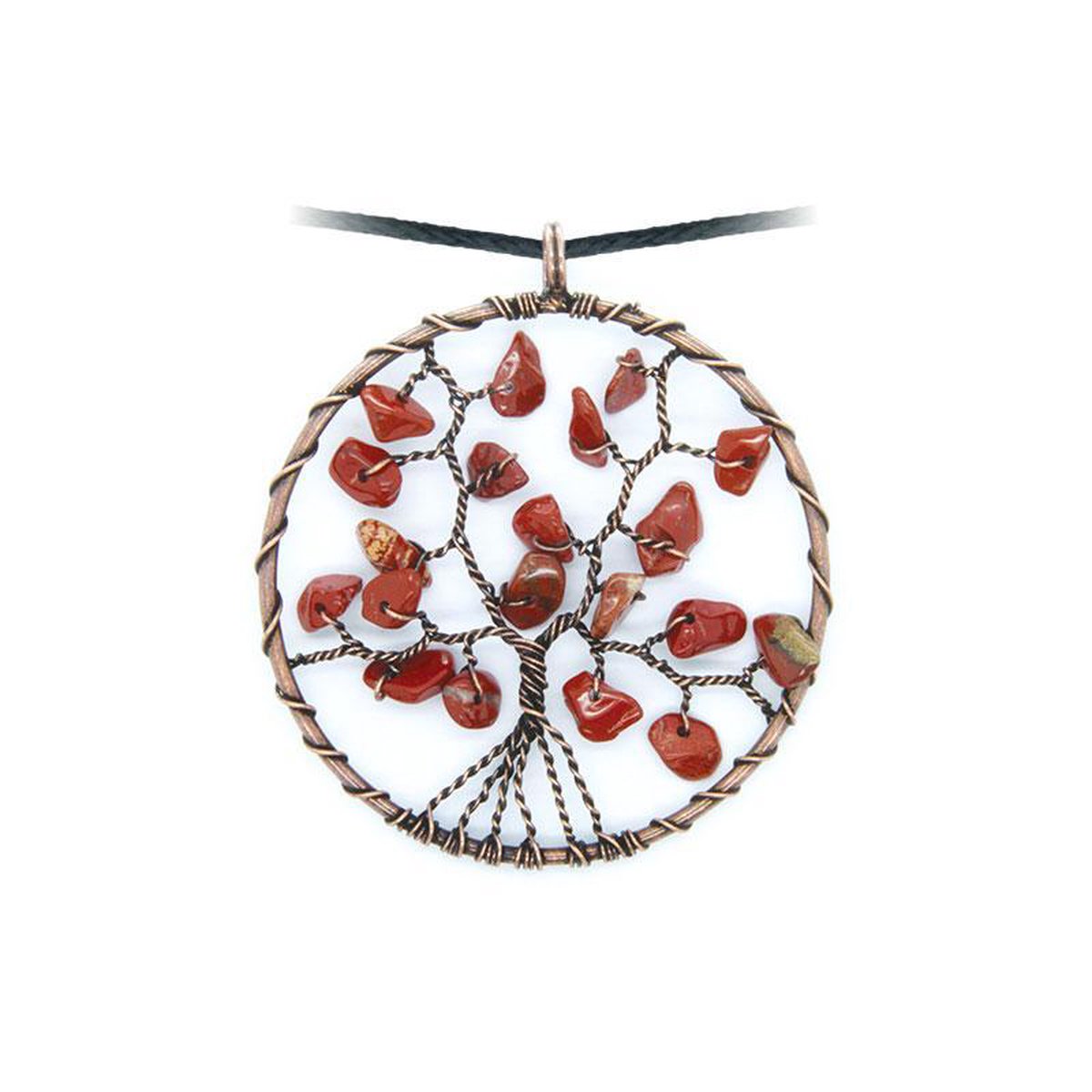 Rode Jaspis levensboom hanger - 5 cm - ketting inclusief verstelbaar zwart koord