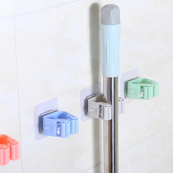 Keuken Badkamer houder-Dweilhouder-Badkamer accessoires-Zelfklevend Mop Houder-Kwaliteit Mop organizer- Mop Haak Rekken-Hanger Organizer-Keuken badkamer-Schoonmaakartikelen Grijs 2 stuks — afbeelding 5