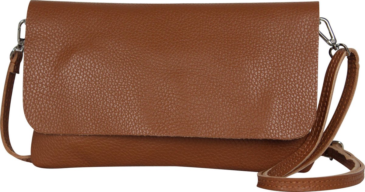 AmbraModa GLX11 - Crossbodytas, Clutch, telefoontas van echt leer met afneembaar en verstelbare schouderriem, passend voor mobiele telefoons en tablets tot 7 inch. Cognac