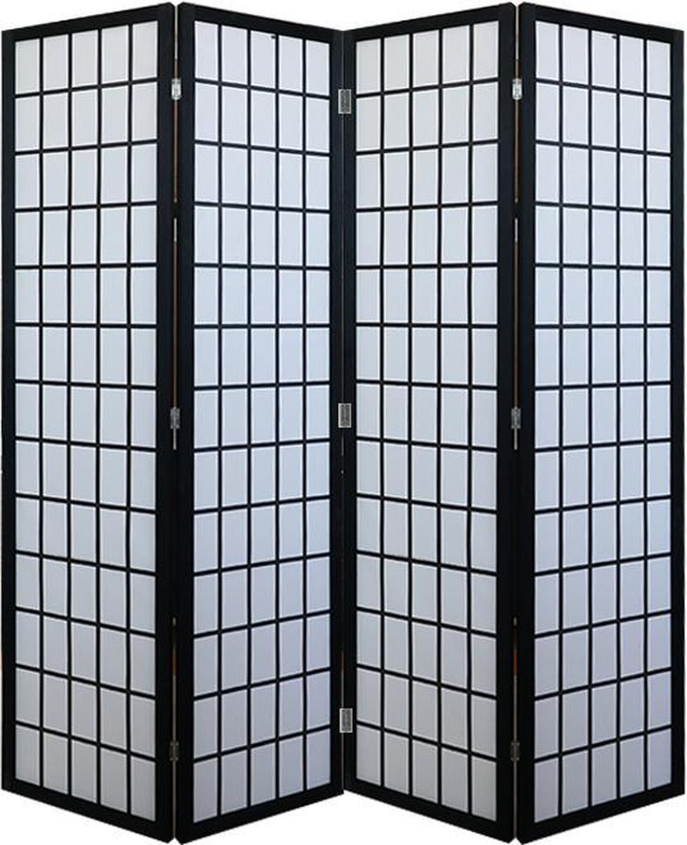 Kamerscherm Zwart japanse stijl - kamerschermen 4 panelen - scheidingswand 170x160cm kant en klaar - LW collection