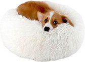 Donut hondenkussen | Wit | 50 cm | Geschikt voor dieren van tot ongeveer 35 cm | Hondenmand | Zacht, pluche en fluffy | Voor katten en honden, of andere huisdieren | By You-Home.nl