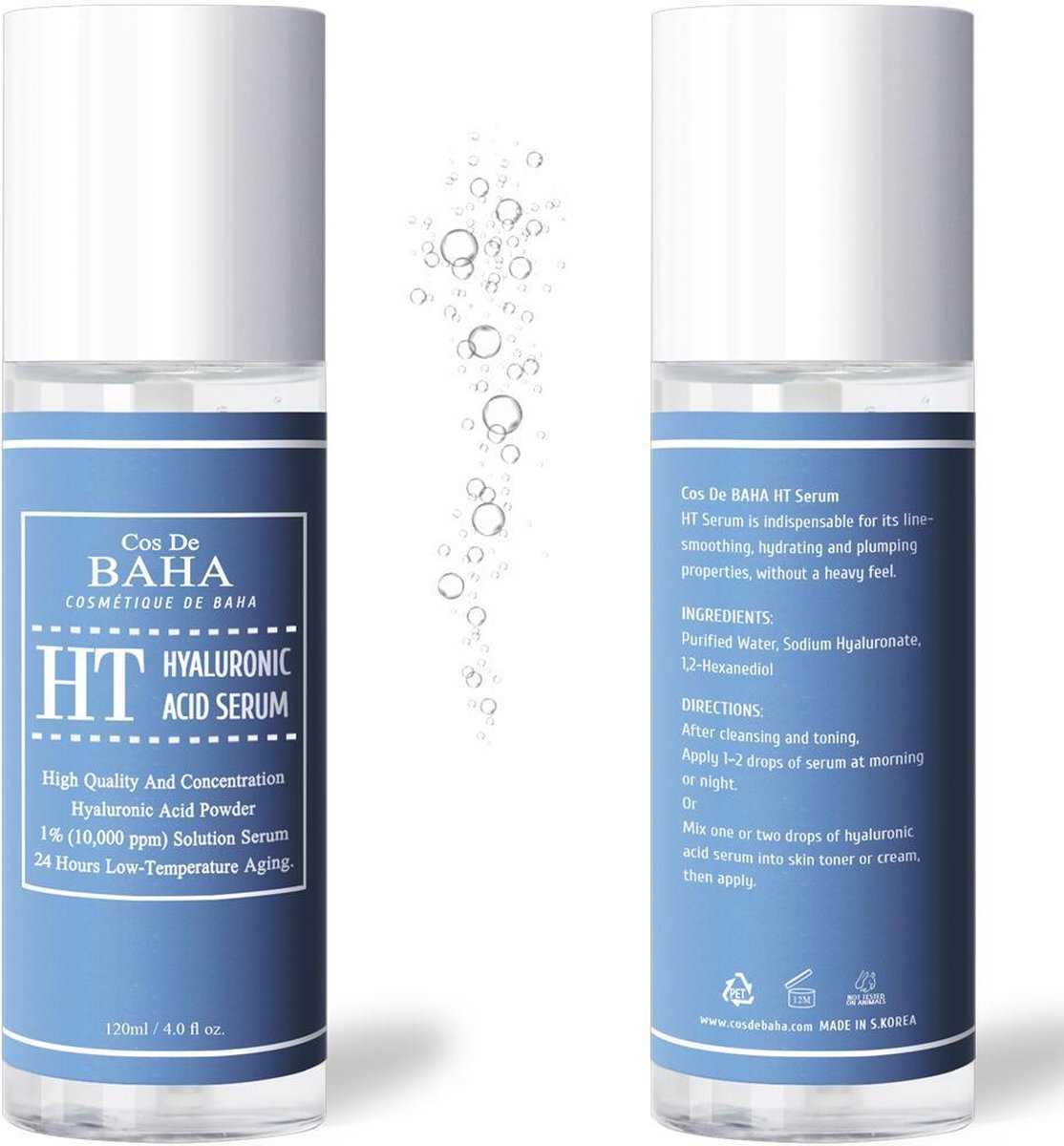Cos de BAHA 120ml Large Hyaluronic Acid Pure Concentrated 1% Powder for Face 10,000ppm Serum - Anti Age - Filler Wrinkle + Intense Hydration & Visibly Plumped Skin - Hyaluronzuur - All Skin Types (also Sensitive Skin) and Collagen Booster