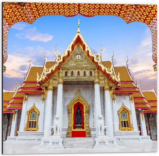Dibond - Wat Benchamabophit, Bangkok, Thailand - 50x50cm Foto op Aluminium (Met Ophangsysteem)