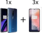 Oneplus 7 hoesje siliconen case transparant -  3x Oneplus 7 screenprotector screen protector