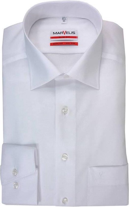 MARVELIS modern fit overhemd - wit - Strijkvrij - Boordmaat: 42