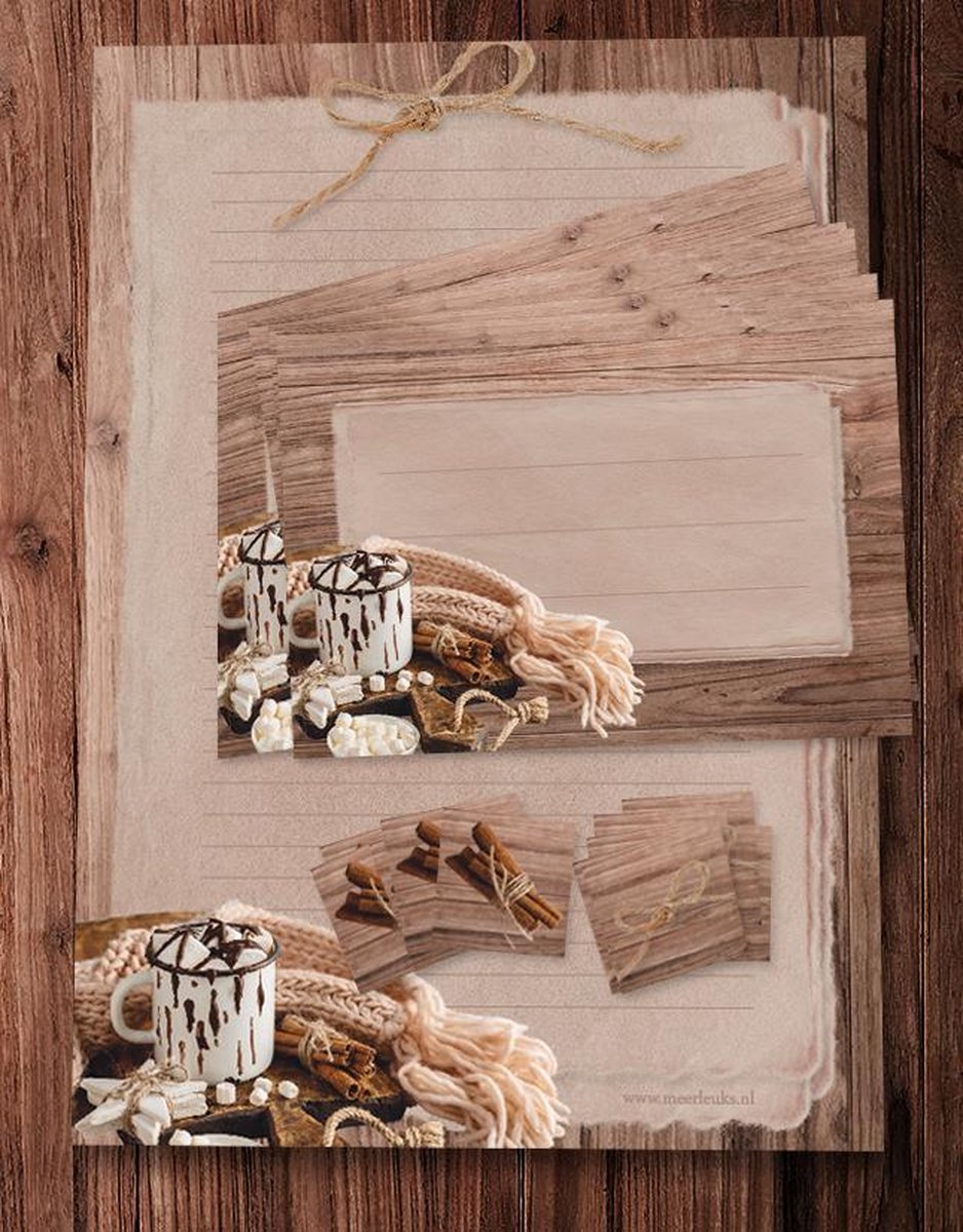 Briefpapier met enveloppen en sluitstickers - Warme Choco - 50 vel A4 papier - 12 enveloppen - 12 stickers