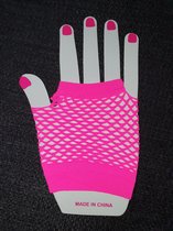 10X Paar korte nethandschoenen - Neon pink/ felroze