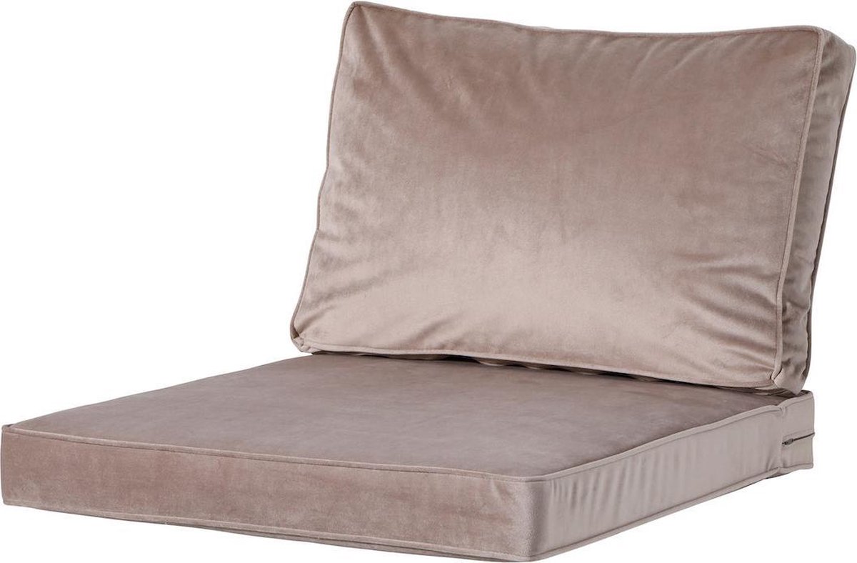 Luxueus 2-delig taupe fluwelen loungekussen set van 60 x 60 cm voor tuinmeubelen.