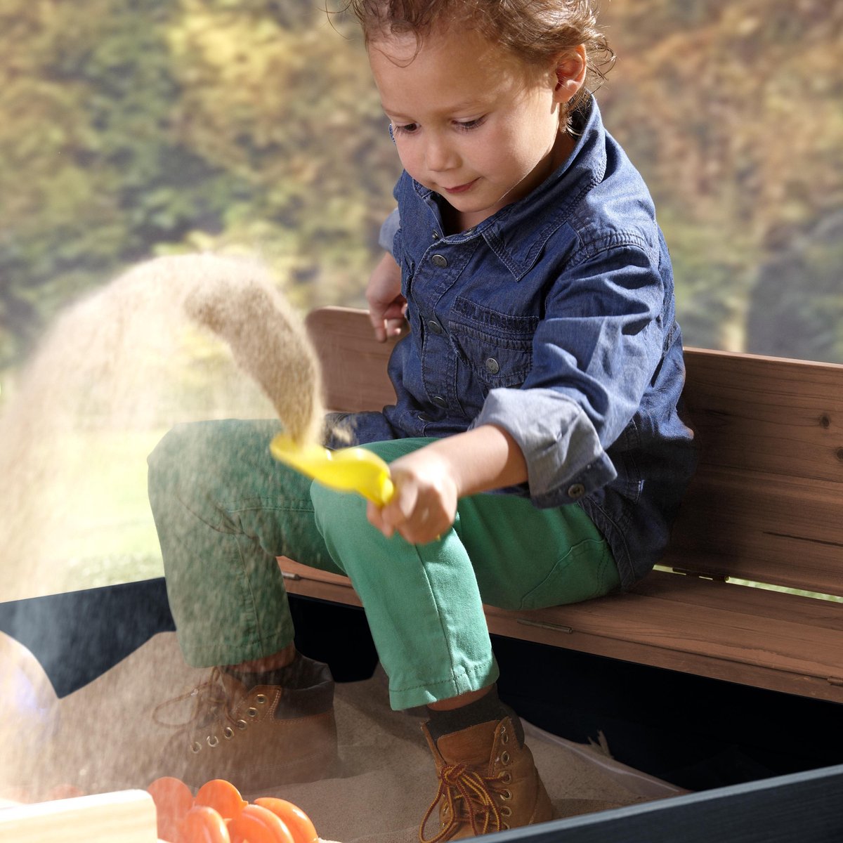 AXI Ella Houten Zandbak in Antraciet/Bruin - Met Zitbankjes en Deksel - FSC hout - 100x95x20cm - Zandbak voor kinderen — afbeelding 9