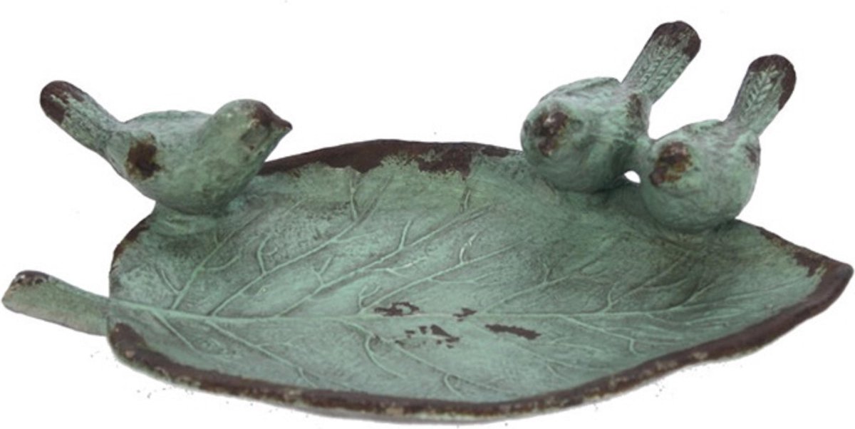 Schaaltje blad/3 vogeltjes turq. 14,5x4x9,5cm