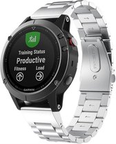 Shop4 - Garmin Fenix 6X Bandje (ook Pro, Solar en Sapphire) - Roestvrijstaal Zilver