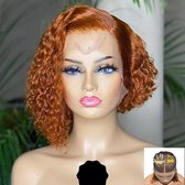 Braziliaanse Pruik in Pixie cut - 360 full lace wig - Kinky korte krullen - Ginger kleur - 100% menselijk haar