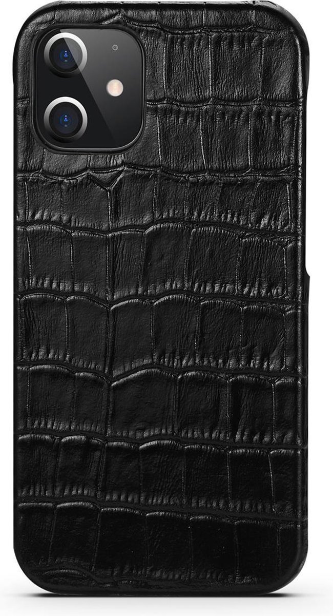 iPhone 12 Mini Hoesje Zwart Kroko Print Leer – Leren Hoesje Apple iPhone 12 Mini Zwart – Hoesje iPhone 12 Mini Leer Kroko Print