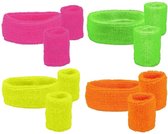 4 Sets zweetbandjes - 2 polsbandjes, 1 hoofdband - neon groen, neon oranje en 2x neon pink.