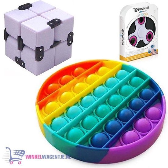 Pop It Fidget Toy (Regenboog) + Infinity Cube + Luxe Fidget | cube –... | bol.com