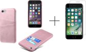 Card Case voor Apple iPhone 8 | iPhone 7 | iPhone SE 2020 | PU Leren Back Cover | Luxe Telefoonhoesje | Pasjeshouder | Licht Roze + 1x Screenprotector iPhone 8