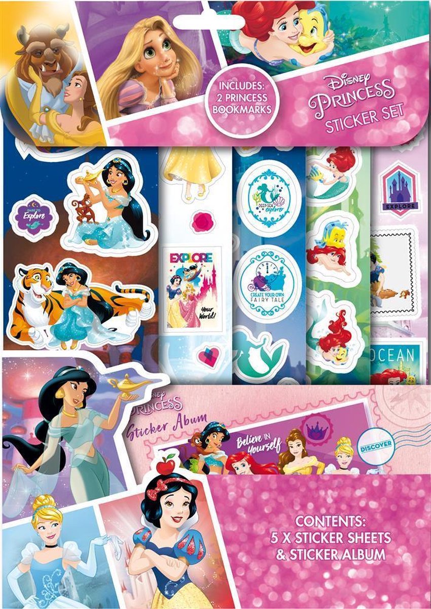 Stickerset Disney Princess | Disney | 5 stickervellen | Stickerboek | Boekenlegger | Prinses | Prinsessen speelgoed| Stickers | Knutselen | Stickervellen | Disney speelgoed | Knutselen meisjes | Stickers meisjes| Sticker | Stickers kinderen |