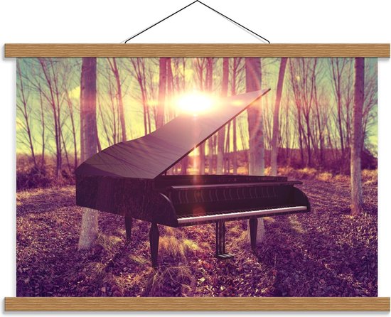 Schoolplaat – Zwarte Piano in Zonnig Bos - 60x40cm Foto op Textielposter (Wanddecoratie op Schoolplaat)