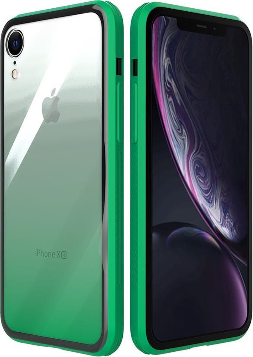 GRADE | 180° Bescherming - Silicone Shockproof + Tough Glass Backcover - Telefoon Hoesje voor iPhone XR - Azur