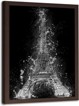 Foto in frame , Eiffeltoren in de nacht  ,70x100cm , zwart wit , wanddecoratie