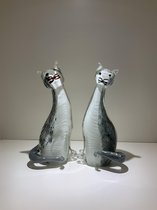 Duo glazen katten 27 cm hoog - set van 2 - handgemaakt - zwart wit