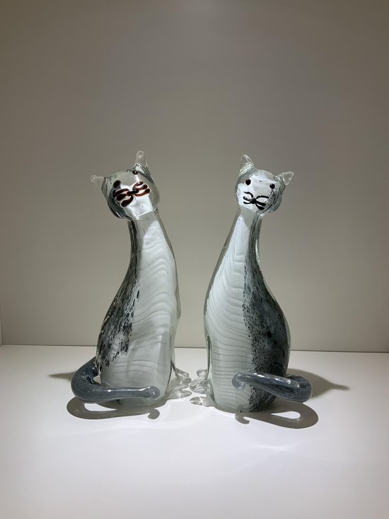 zwaard Wereldbol geweld Duo glazen katten 27 cm hoog - set van 2 - handgemaakt - zwart wit | bol.com