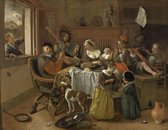 Canvas Het vrolijke huisgezin - Schilderij van Jan Havicksz. Steen - MuurMedia - schilderij - Gildemeester collectie - 80x100