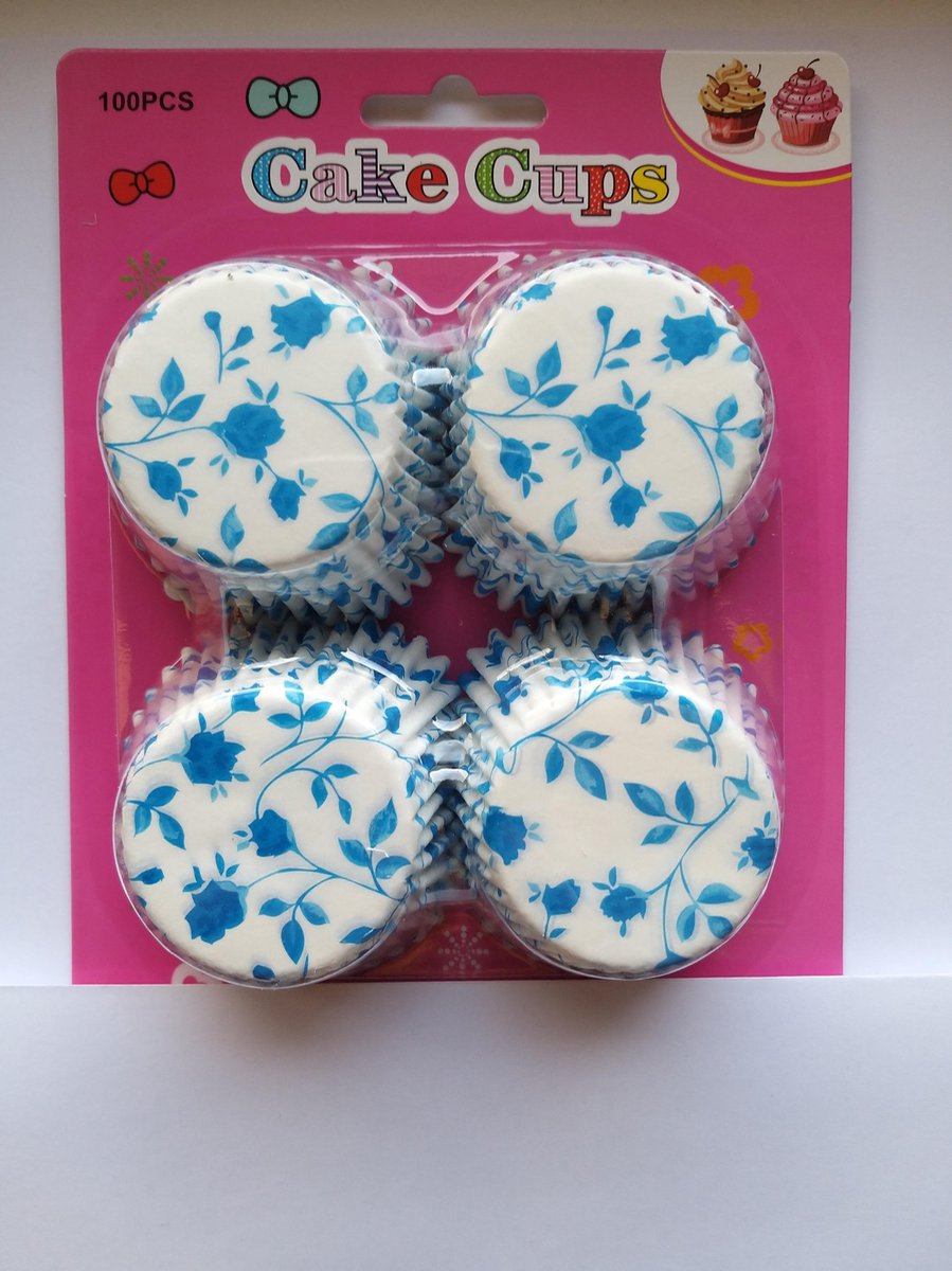 Cupcake Vormpjes Papier - Muffin Vormpjes - 100 Stuks - Diameter 5 cm - Wit met blauwe bloemen