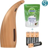 Urban Wood Comfort - Automatische zeepdispenser - Met Dettol Aloë Vera & Coco Zeep - Met batterijen -  No touch - Eikenhout - Zeepdispenser met sensor - 300ml - Zeeppompje