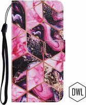 hoesje voor Samsung Galaxy A51 | ruit nr2 (roze zwart ) print | book case wallet cover met ruimte voor pasjes
